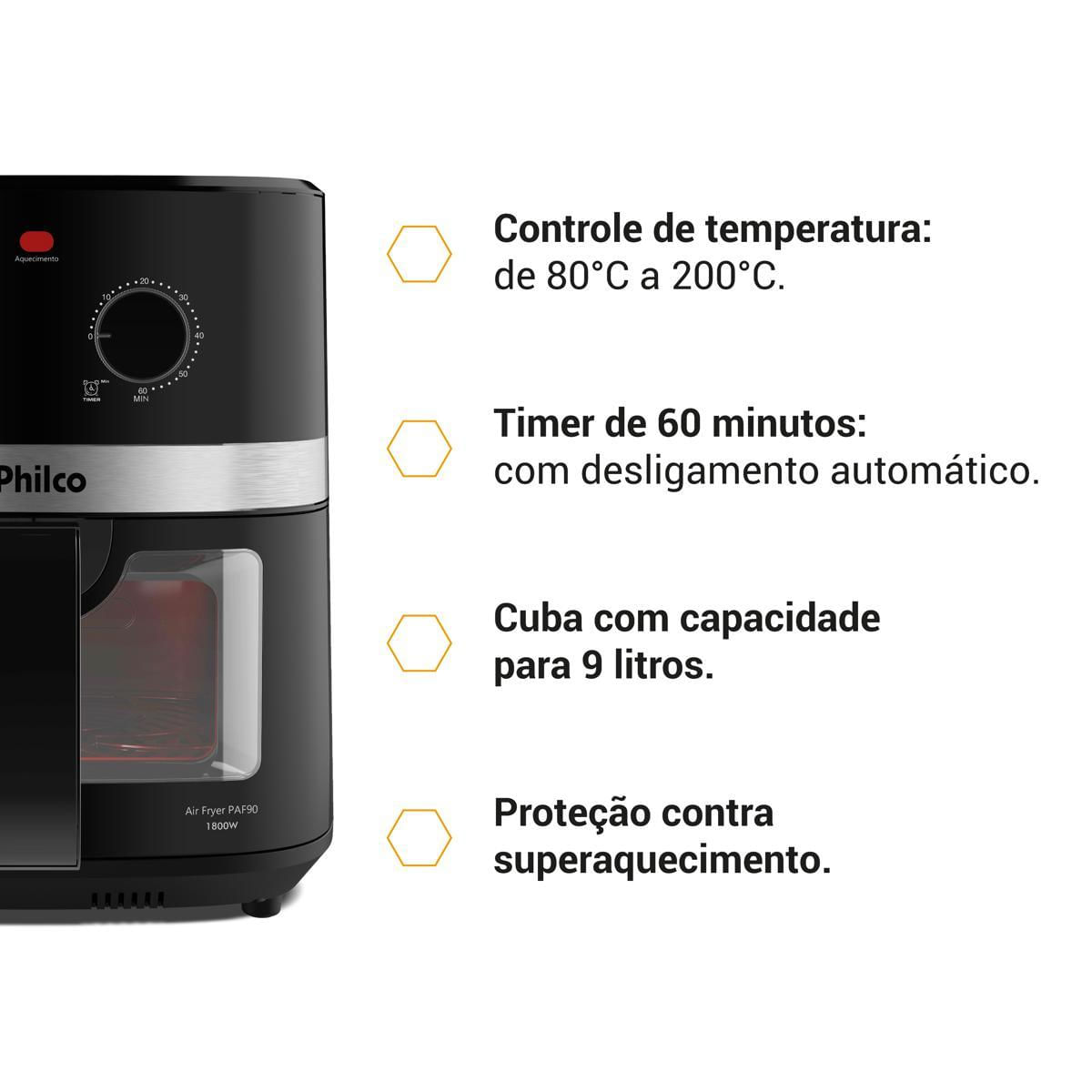 Air Fryer Philco 9L 1800W Visor Glass Redstone PAF90