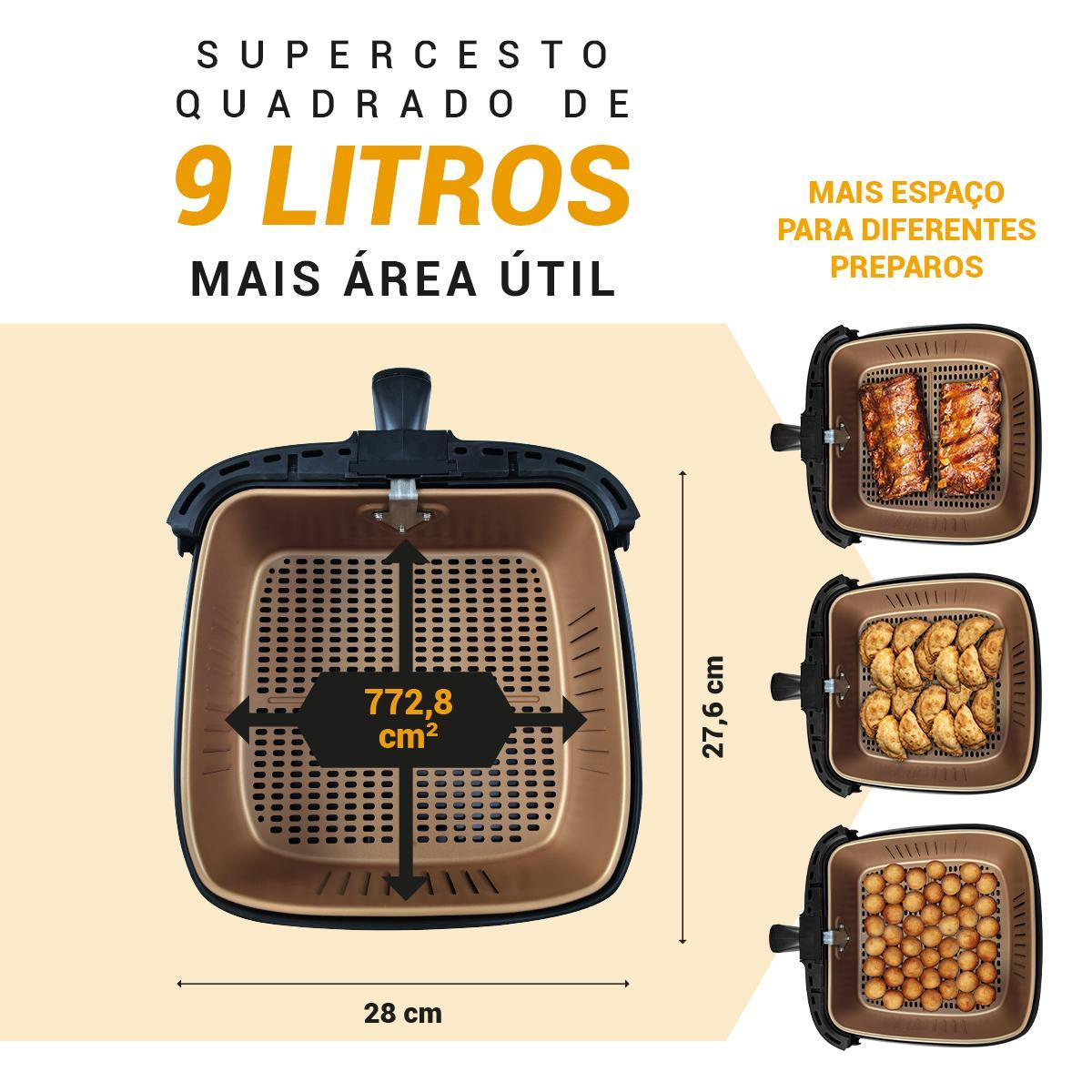 Air Fryer Philco 9L 2000W Cesto Quadrado Gold PAF90B